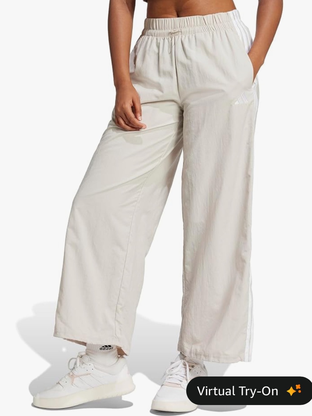 Adidas wide leg parachute pants cream